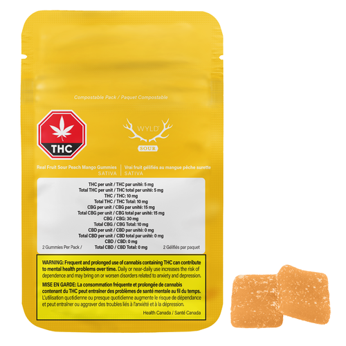 WYLD Sour Peach Mango 3:1 CBG:THC Sativa Gummies image